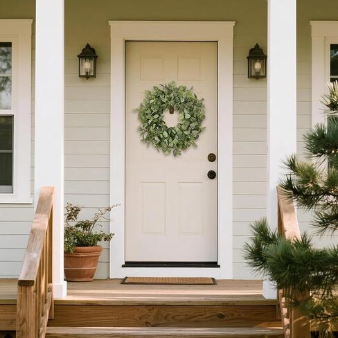 22 Inch Textured Eucalyptus Leaves Wreath, Realistic Spring Summer Front Door Decor, All Season Farmhouse Porch Wall Indoor Outdoor Greenery Wreath in Saudi Arabia
