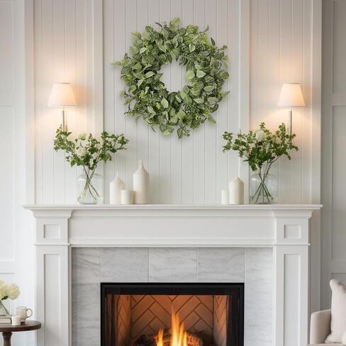 22 Inch Textured Eucalyptus Leaves Wreath, Realistic Spring Summer Front Door Decor, All Season Farmhouse Porch Wall Indoor Outdoor Greenery Wreath in Saudi Arabia