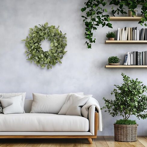 22 Inch Textured Eucalyptus Leaves Wreath, Realistic Spring Summer Front Door Decor, All Season Farmhouse Porch Wall Indoor Outdoor Greenery Wreath in Saudi Arabia