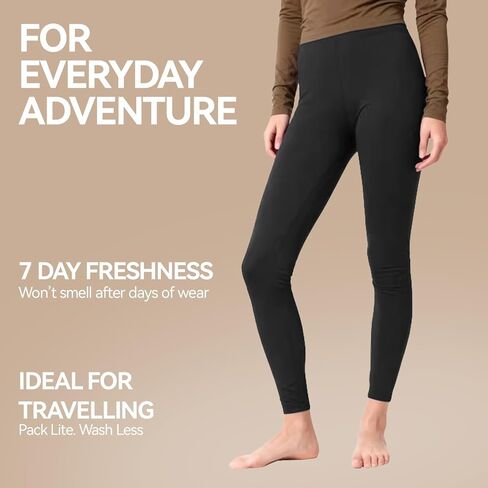 Women’s 100% Merino Wool Baselayer Leggings，Lightweight Long Underwear for Running in Saudi Arabia