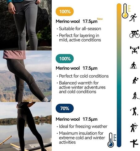 Women’s 100% Merino Wool Baselayer Leggings，Lightweight Long Underwear for Running in Saudi Arabia