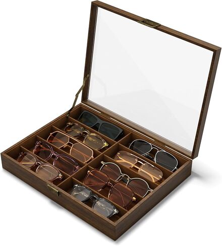 NEWLOOP 10/20/30 Wooden Sunglass Organizer for Multiple Pairs of Eyeglass Wide Display Case Storage Box for Women Men in Saudi Arabia