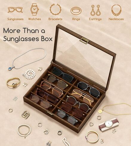 NEWLOOP 10/20/30 Wooden Sunglass Organizer for Multiple Pairs of Eyeglass Wide Display Case Storage Box for Women Men in Saudi Arabia