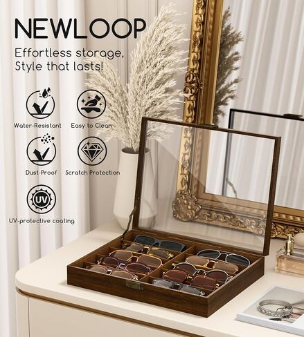 NEWLOOP 10/20/30 Wooden Sunglass Organizer for Multiple Pairs of Eyeglass Wide Display Case Storage Box for Women Men in Saudi Arabia