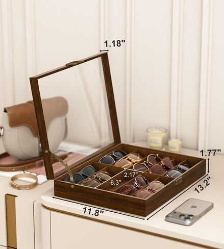 NEWLOOP 10/20/30 Wooden Sunglass Organizer for Multiple Pairs of Eyeglass Wide Display Case Storage Box for Women Men in Saudi Arabia