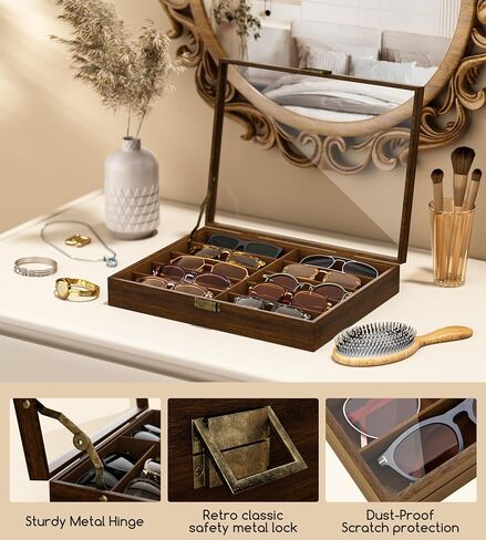 NEWLOOP 10/20/30 Wooden Sunglass Organizer for Multiple Pairs of Eyeglass Wide Display Case Storage Box for Women Men in Saudi Arabia