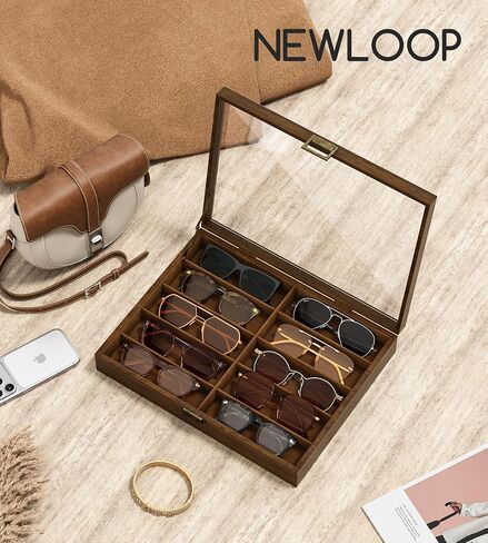 NEWLOOP 10/20/30 Wooden Sunglass Organizer for Multiple Pairs of Eyeglass Wide Display Case Storage Box for Women Men in Saudi Arabia