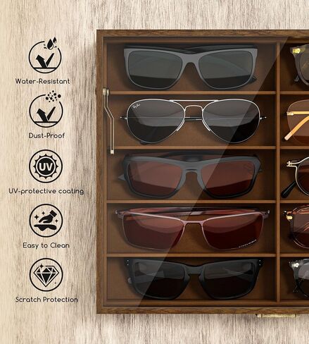 NEWLOOP 10/20/30 Wooden Sunglass Organizer for Multiple Pairs of Eyeglass Wide Display Case Storage Box for Women Men in Saudi Arabia
