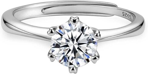 SUNFEEL 1 CT Moissanite Adjustable Engagement Ring, S925 Sterling Silver Solitaire Ring With 18K White Gold Plated, D Color VVS1 Anniversary Promise Wedding Rings in Saudi Arabia