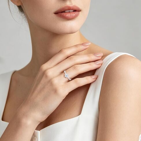 SUNFEEL 1 CT Moissanite Adjustable Engagement Ring, S925 Sterling Silver Solitaire Ring With 18K White Gold Plated, D Color VVS1 Anniversary Promise Wedding Rings in Saudi Arabia