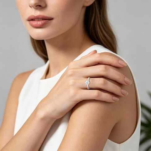 SUNFEEL 1 CT Moissanite Adjustable Engagement Ring, S925 Sterling Silver Solitaire Ring With 18K White Gold Plated, D Color VVS1 Anniversary Promise Wedding Rings in Saudi Arabia