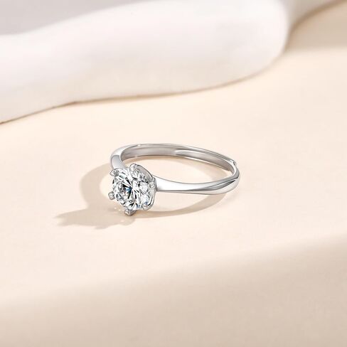 SUNFEEL 1 CT Moissanite Adjustable Engagement Ring, S925 Sterling Silver Solitaire Ring With 18K White Gold Plated, D Color VVS1 Anniversary Promise Wedding Rings in Saudi Arabia