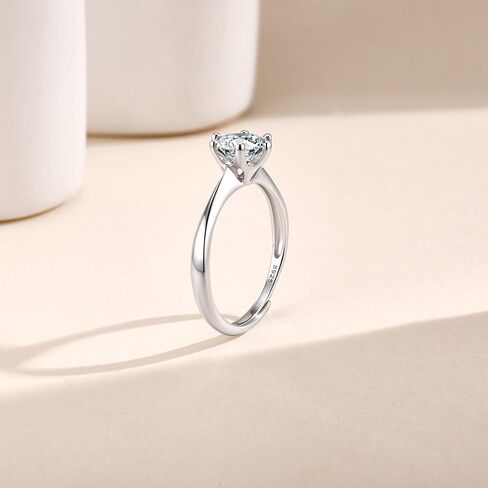 SUNFEEL 1 CT Moissanite Adjustable Engagement Ring, S925 Sterling Silver Solitaire Ring With 18K White Gold Plated, D Color VVS1 Anniversary Promise Wedding Rings in Saudi Arabia