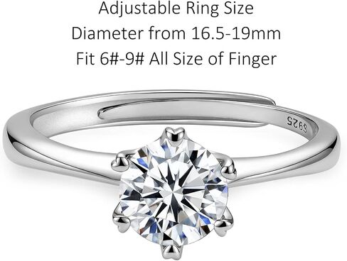 SUNFEEL 1 CT Moissanite Adjustable Engagement Ring, S925 Sterling Silver Solitaire Ring With 18K White Gold Plated, D Color VVS1 Anniversary Promise Wedding Rings in Saudi Arabia