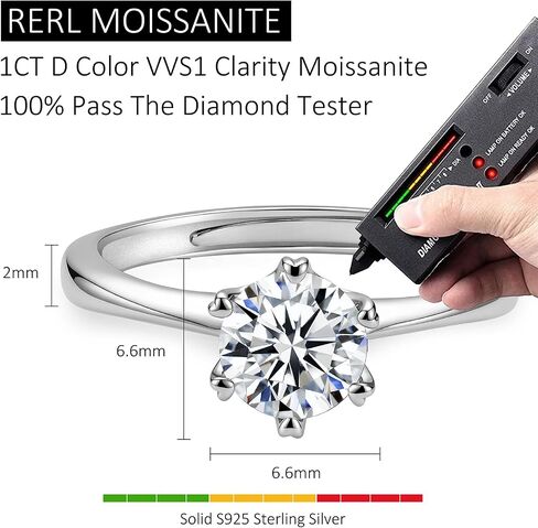 SUNFEEL 1 CT Moissanite Adjustable Engagement Ring, S925 Sterling Silver Solitaire Ring With 18K White Gold Plated, D Color VVS1 Anniversary Promise Wedding Rings in Saudi Arabia