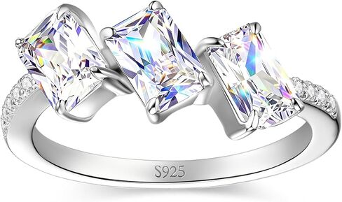 SUNFEEL 3 Stone Engagement Ring Radiant Cut Engagement Rings 925 Sterling Silver Cubic Zirconia 5A CZ Wedding Bands For Women Non Tarnish Travel Three Stone in Saudi Arabia