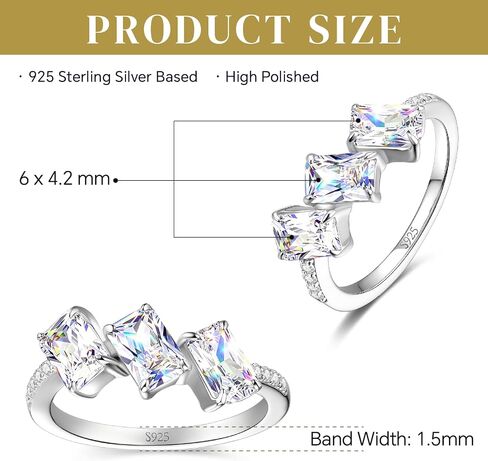 SUNFEEL 3 Stone Engagement Ring Radiant Cut Engagement Rings 925 Sterling Silver Cubic Zirconia 5A CZ Wedding Bands For Women Non Tarnish Travel Three Stone in Saudi Arabia