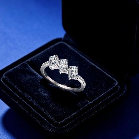 SUNFEEL 3 Stone Engagement Ring Radiant Cut Engagement Rings 925 Sterling Silver Cubic Zirconia 5A CZ Wedding Bands For Women Non Tarnish Travel Three Stone in Saudi Arabia