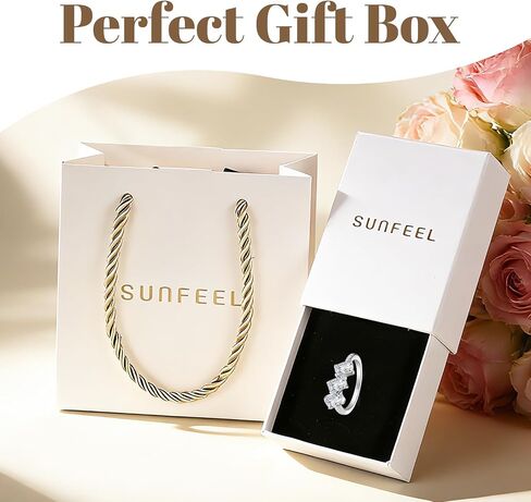 SUNFEEL 3 Stone Engagement Ring Radiant Cut Engagement Rings 925 Sterling Silver Cubic Zirconia 5A CZ Wedding Bands For Women Non Tarnish Travel Three Stone in Saudi Arabia