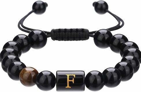 Black Initial Bracelet for Men Adjustable 16-26 CM Mens Beaded Bracelets Tigers Eye Jewelry 1 Pcs in Saudi Arabia