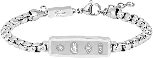 Lacoste District Bracelet – Men’s Stainless Steel Box Chain with Logo Plaque – Refined Modern Accessory in Kuwait