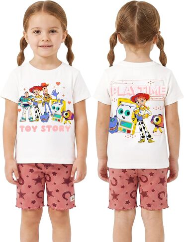 Disney Toy Story Outfit, Jessie, Woody, Buzz Lightyear Group Print Girls T Shirt And Shorts Set, Cute Summer Outfit, Pink 6 in Kuwait