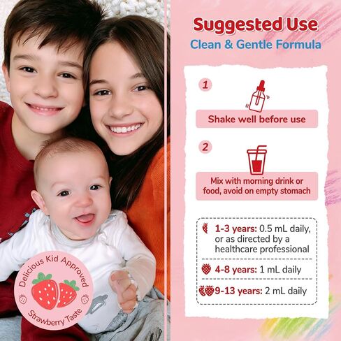 Methylated B Complex for Kids, Vitamin B Complex Liquid Drops with Methyl B12 & 5-MTHF, Sugar Free, Supports Energy & Nervous System, Vegan, Alcohol-Free, Strawberry Flavor, 2 Fl Oz in Saudi Arabia