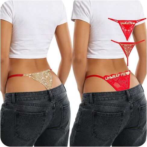Sexy Underwear for Women Rhinestone Thong Panties Sparkly Jeweled G String Body Jewelry Adjustable Waist Straps in Saudi Arabia