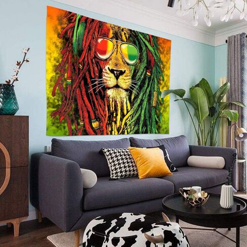 Simsant Rasta Rastafarian Tapestry Lion Head Bob Tapestry Wall Hanging (80"x60") in Saudi Arabia