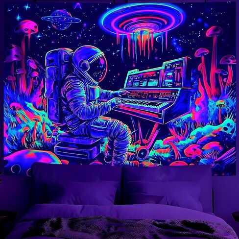 BVBOX Astronaut Space Blacklight Tapestry 79"x59", UV Reactive Astronaut Electronic Piano Universe Galaxy Planet Glow in Dark Music Tapestries, Black Light Neon Upright Poster Wall Hanging Backdrop Decor for Bedroom Living Room in Saudi Arabia