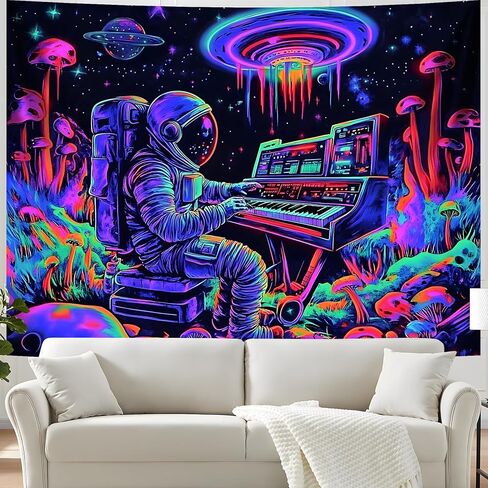 BVBOX Astronaut Space Blacklight Tapestry 79"x59", UV Reactive Astronaut Electronic Piano Universe Galaxy Planet Glow in Dark Music Tapestries, Black Light Neon Upright Poster Wall Hanging Backdrop Decor for Bedroom Living Room in Saudi Arabia