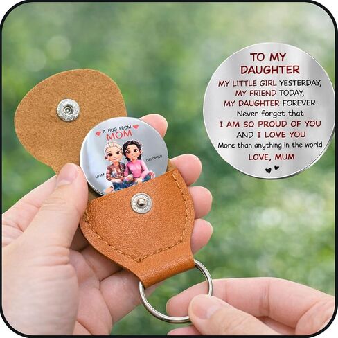 Daughter Pocket Hug Token from Mom Dad, Leather Keychain | To My Daughter, Double Sided Keepsake Inspirational Gift for Birthday Graduation in Saudi Arabia