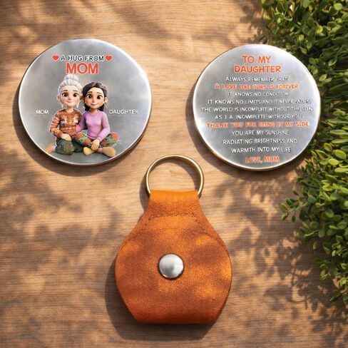 Daughter Pocket Hug Token from Mom Dad, Leather Keychain | To My Daughter, Double Sided Keepsake Inspirational Gift for Birthday Graduation in Saudi Arabia