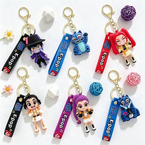 Demon Movie Hunters Keychain Set of 6, Cartoon Collectable Cute Mini Doll Figure Merch for Fans Bag Charm & Toys Gift (Kp6) in Saudi Arabia