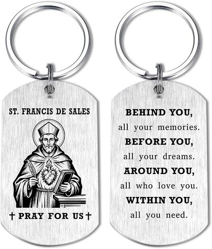 Alotozo St. Francis de Sales Gifts - Saint Francis de Sales Keychain for Men Women, Patron Saint of Writers Journalists Gifts, Birthday Anniversary Key Chain for Writer Friend in Kuwait