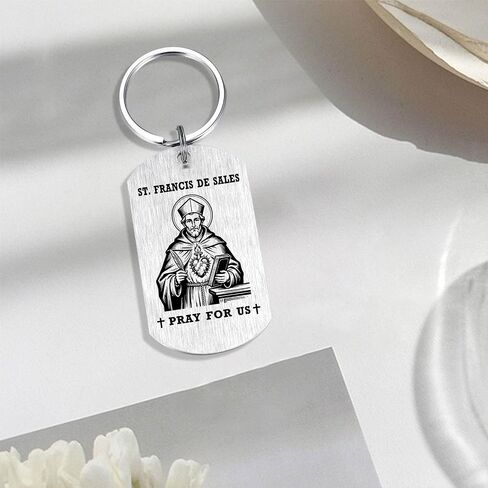 Alotozo St. Francis de Sales Gifts - Saint Francis de Sales Keychain for Men Women, Patron Saint of Writers Journalists Gifts, Birthday Anniversary Key Chain for Writer Friend in Kuwait