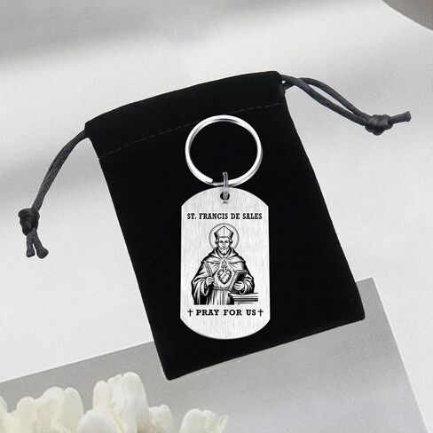 Alotozo St. Francis de Sales Gifts - Saint Francis de Sales Keychain for Men Women, Patron Saint of Writers Journalists Gifts, Birthday Anniversary Key Chain for Writer Friend in Kuwait