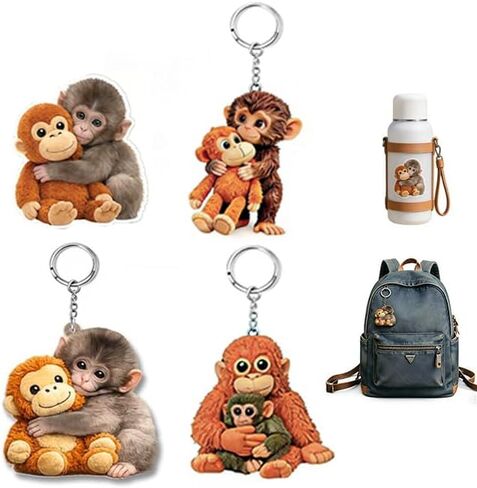 Protect Punch The Monkey Keychain Set - 3-Pack 2D Cute Style Orangutan Keychains for Backpack Purse Car Keys + Bonus Punch Monkey Sticker in Saudi Arabia