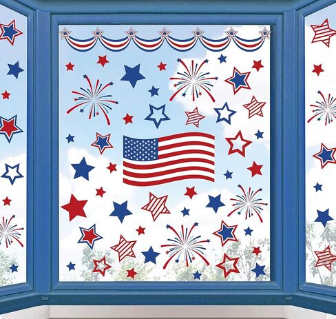 FYSUIMU 9 Sheets 4th of July Window Clings American Flag Star Firework Reusable Glass Decal Stickers for 250th Anniversary Independence Day Patriotic Home Office Classroom Party Shop Decoration in Kuwait