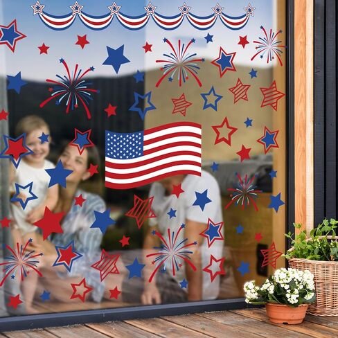 FYSUIMU 9 Sheets 4th of July Window Clings American Flag Star Firework Reusable Glass Decal Stickers for 250th Anniversary Independence Day Patriotic Home Office Classroom Party Shop Decoration in Kuwait