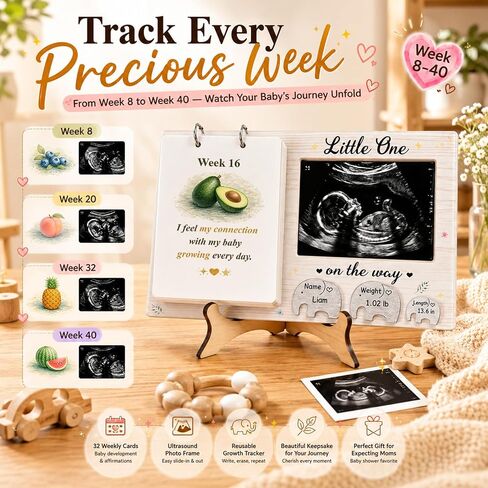 Sonogram Picture Frame - Weekly Fruit and Vegs Pregnancy Milestone, Pregnancy Tracker For Bump Growth, First Ultrasound Picture Frame, Pregnancy Gifts For Expecting Parents in Kuwait