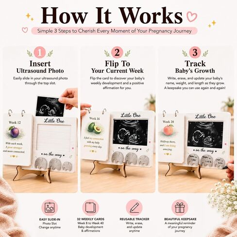 Sonogram Picture Frame - Weekly Fruit and Vegs Pregnancy Milestone, Pregnancy Tracker For Bump Growth, First Ultrasound Picture Frame, Pregnancy Gifts For Expecting Parents in Kuwait