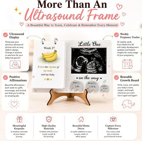 Sonogram Picture Frame - Weekly Fruit and Vegs Pregnancy Milestone, Pregnancy Tracker For Bump Growth, First Ultrasound Picture Frame, Pregnancy Gifts For Expecting Parents in Kuwait