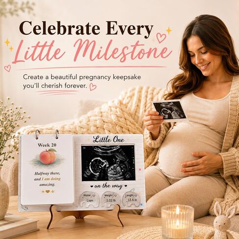 Sonogram Picture Frame - Weekly Fruit and Vegs Pregnancy Milestone, Pregnancy Tracker For Bump Growth, First Ultrasound Picture Frame, Pregnancy Gifts For Expecting Parents in Kuwait