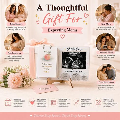 Sonogram Picture Frame - Weekly Fruit and Vegs Pregnancy Milestone, Pregnancy Tracker For Bump Growth, First Ultrasound Picture Frame, Pregnancy Gifts For Expecting Parents in Kuwait