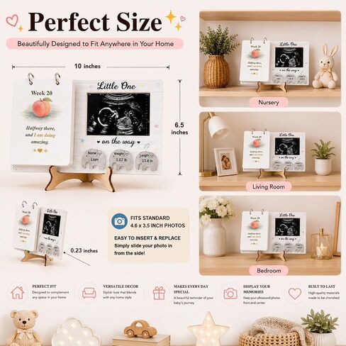 Sonogram Picture Frame - Weekly Fruit and Vegs Pregnancy Milestone, Pregnancy Tracker For Bump Growth, First Ultrasound Picture Frame, Pregnancy Gifts For Expecting Parents in Kuwait