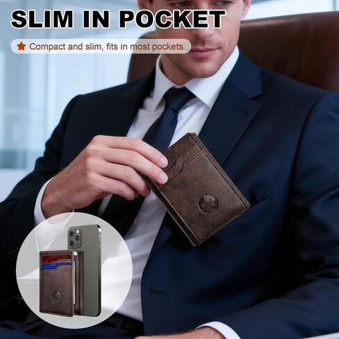 محفظة جلدية ثلاثية الطي من OLLEN للرجال، محفظة نحيفة تحجب RFID مع جيب للنقود بسعة 15 بطاقة ونوافذ لبطاقة الهوية، محفظة صغيرة الحجم بإغلاق مغناطيسي لمحفظة الجيب الأمامي، القهوة in Kuwait