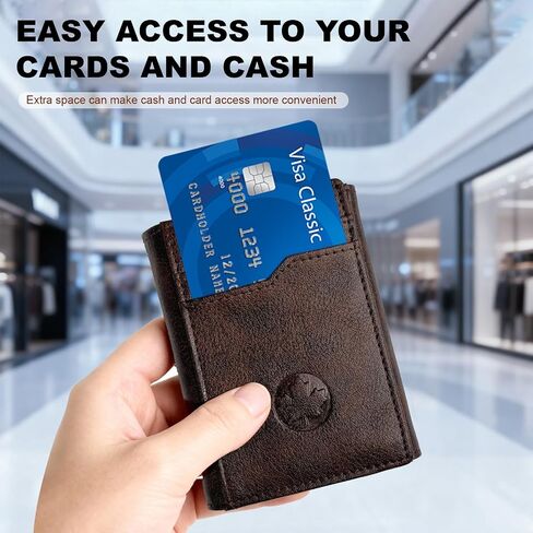 محفظة جلدية ثلاثية الطي من OLLEN للرجال، محفظة نحيفة تحجب RFID مع جيب للنقود بسعة 15 بطاقة ونوافذ لبطاقة الهوية، محفظة صغيرة الحجم بإغلاق مغناطيسي لمحفظة الجيب الأمامي، القهوة in Kuwait