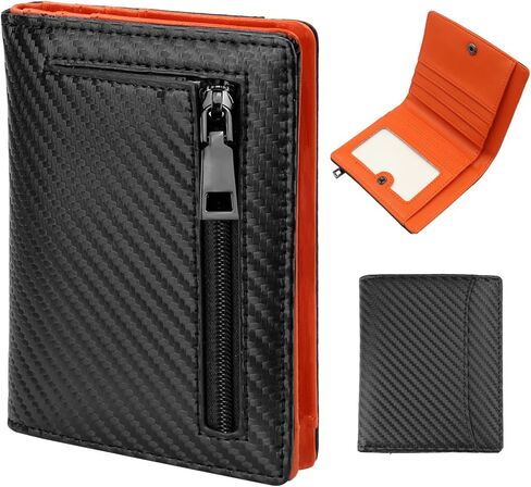 Slim Bifold Wallet for Men with Zipper Coin Pocket, Leather RFID Blocking Pouch, Black Compact Minimalist Front Pocket Wallets for Men with ID Window and 7 Card Slots (Black) in Saudi Arabia