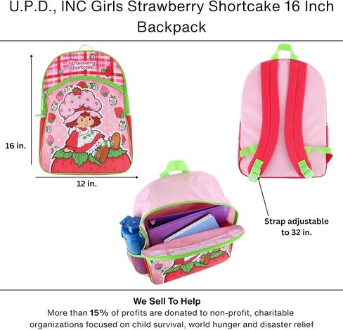 Fast Forward Strawberry Shortcake 16" Backpack Bottom Half Moon with 1 Front Pocket in Kuwait